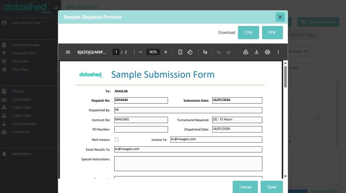 datashed Sample Submission form